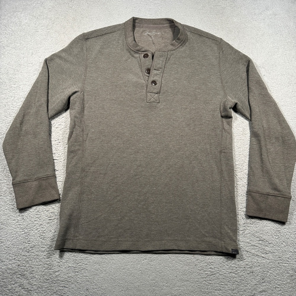 Eddie Bauer Henley Men M Brown Waffle Knit Long Sleeve Casual Outdoor Shirt